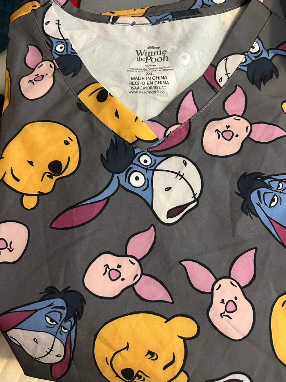 Disney Winnie the Pooh Top - Gray with Yellow, Blue & Pink Accents